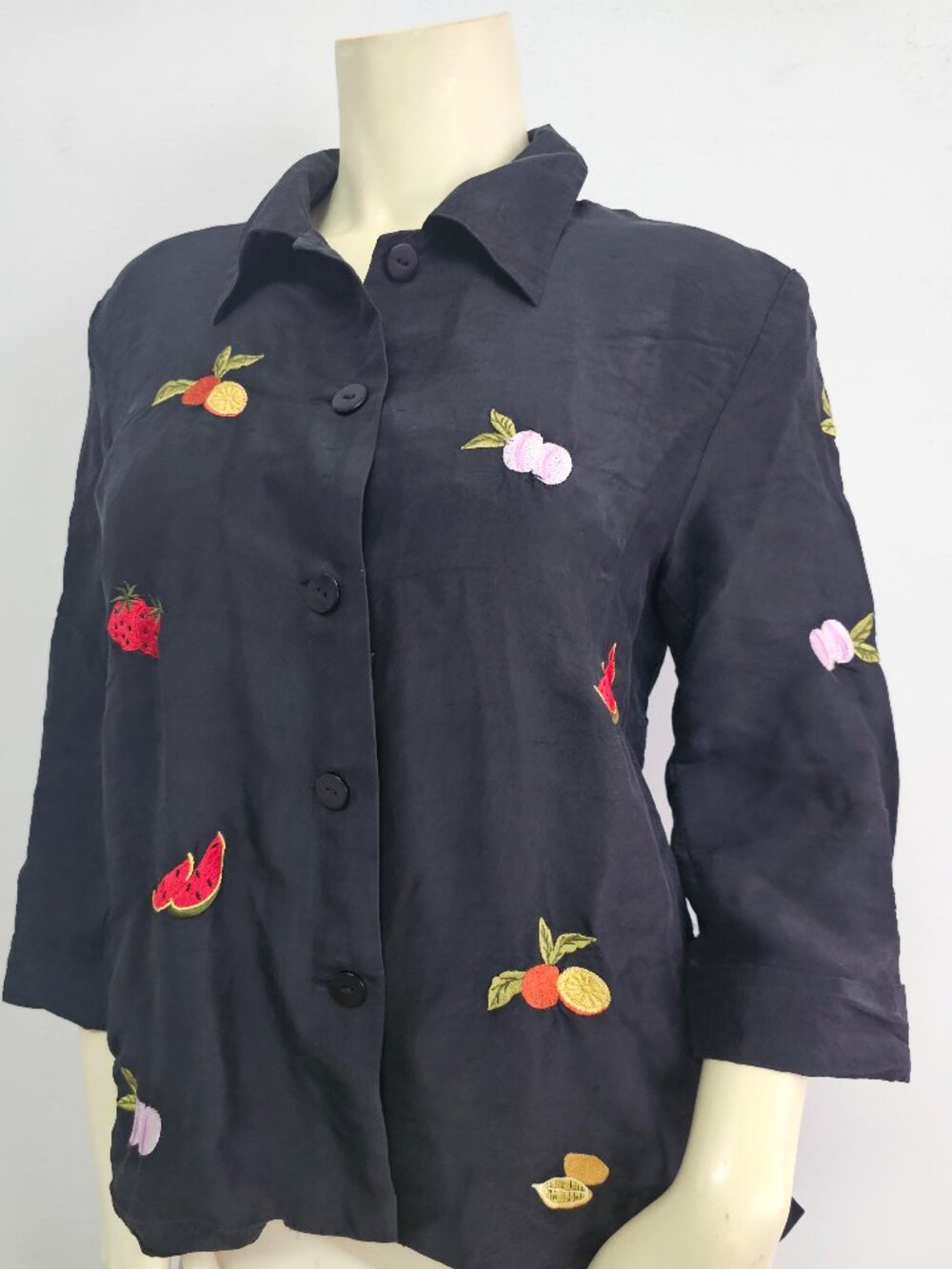 Silkland Black Fruit Print Top